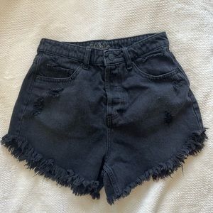 Black Distressed Denim Shorts